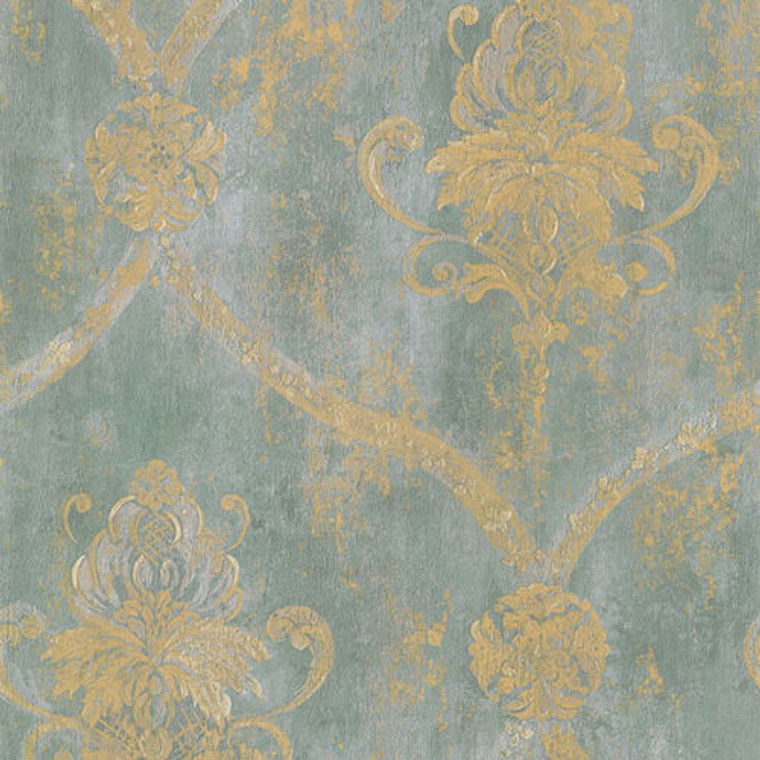 CS27331 - Classic Silks 3 Damask Aqua Gold Galerie Wallpaper