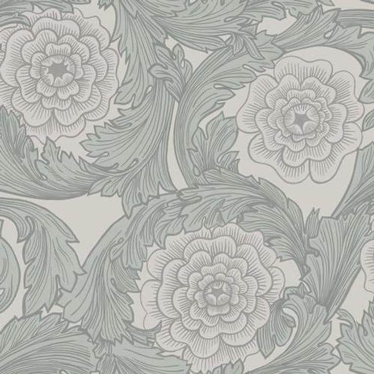 51008 - Blomstermala Roses Leaves Green Grey Galerie Wallpaper