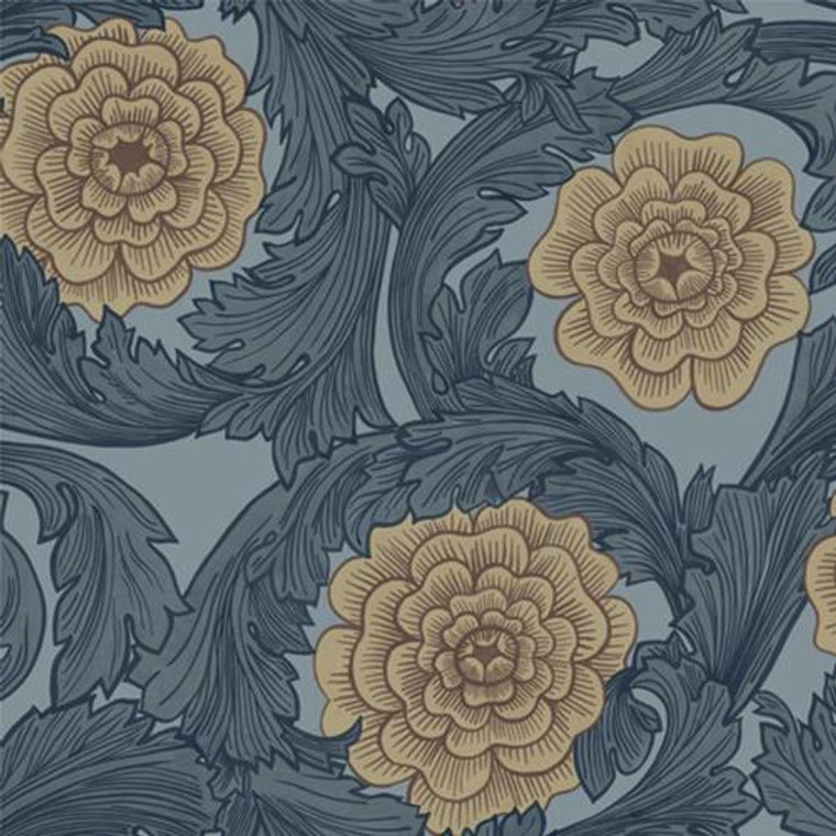 51010 - Blomstermala Roses Leaves Teal Beige Galerie Wallpaper