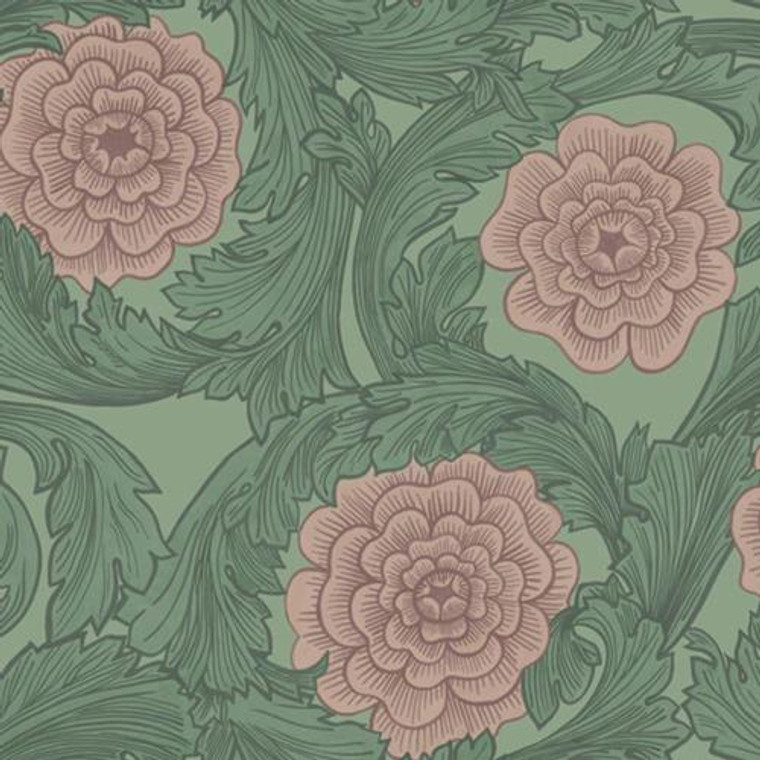 51011 - Blomstermala Roses Leaves Green Beige Galerie Wallpaper