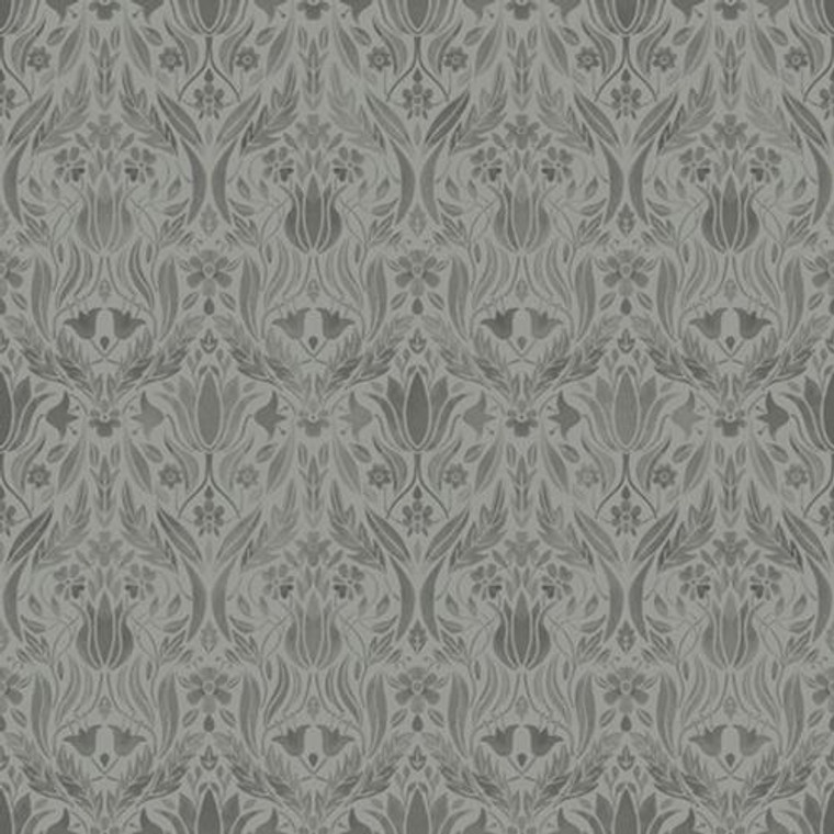 51018 - Blomstermala Flowers & Leaves Charcoal Grey Galerie Wallpaper