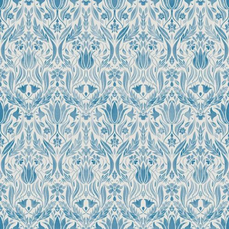 51019 - Blomstermala Flowers & Leaves Turquoise Blue Galerie Wallpaper