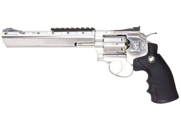 WinGun Airsoft Revolver CO2 703 (8 inch, Black Grip, 6mm Version) - Silver