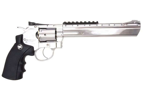 WinGun Airsoft Revolver CO2 703 (8 inch, Black Grip, 6mm Version) - Silver