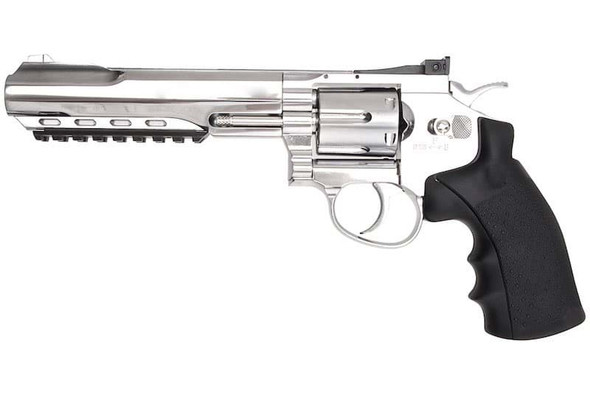 WinGun Airsoft Revolver CO2 702 (6 inch, Black Grip, 6mm Version) - Silver