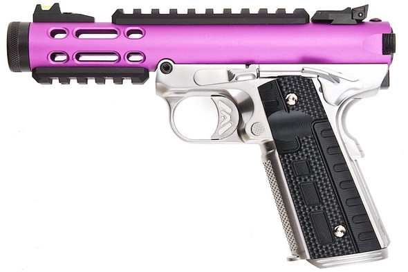 WE 1911 Galaxy Green Gas Airsoft Pistol - Purple Slide with Silver Frame