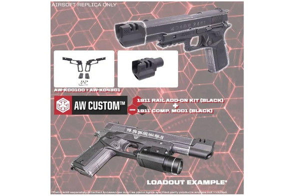 AW Custom 1911 Rail Add on Kit for AW NE Series / WE 1911 Series GBB (Non-Railed Ver.) - BK