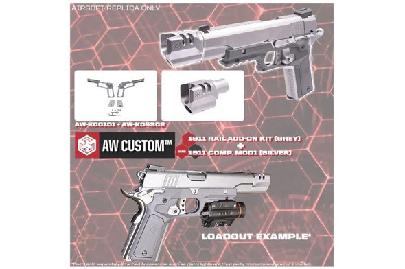 AW Custom 1911 Rail Add on Kit for AW NE Series / WE 1911 Series GBB (Non-Railed Ver.) - GREY