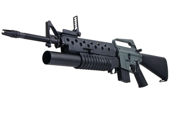 E&C M16A1 Airsoft AEG Rifle with M203 Grenade Launcher EC703 (QD 1.5 Gearbox, Blank Marking) - Black