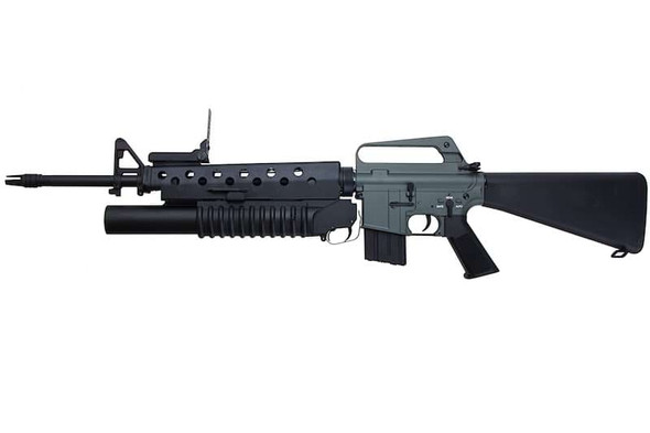 E&C M16A1 Airsoft AEG Rifle with M203 Grenade Launcher EC703 (QD 1.5 Gearbox, Blank Marking) - Black