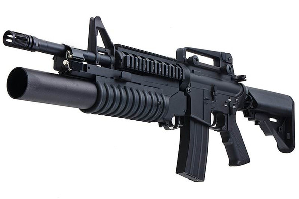 E&C M4 RIS Airsoft AEG Rifle with M203 Grenade Launcher EC707 (QD 1.5 Gearbox, Blank Marking) - Black