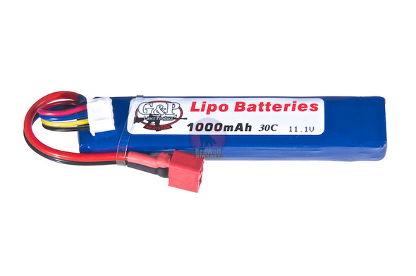 G&P Airsoft Lipo Battery 11.1V 1000mAh (30C, Deans, T Plug)