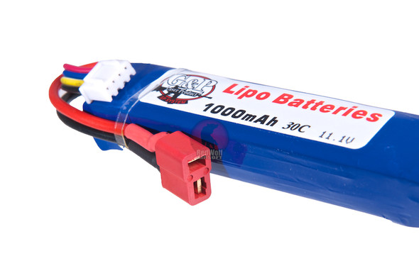 G&P Airsoft Lipo Battery 11.1V 1000mAh (30C, Deans, T Plug)