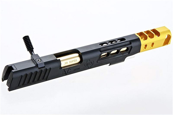 Airsoft Masterpiece Open Slide (S Style DVC) for Tokyo Marui Hi Capa - Black Slide w/ Gold Comp (7inch)