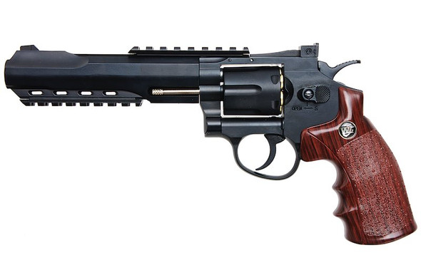 WinGun Airsoft Revolver CO2 702 (6 inch, Brown Grip, 6mm Version) - Black