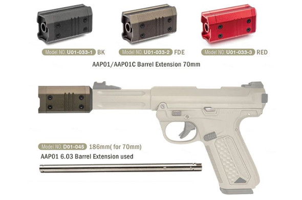 Action Army AAP01 / AAP01C GBB Barrel Extension (70mm, FDE)
