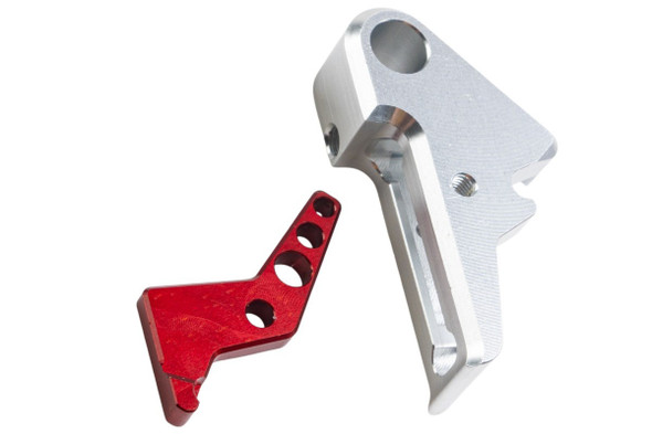 Revanchist Airsoft VFC Walther PDP Flat Trigger Set - Silver Trigger, Red Safety