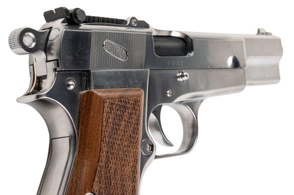 Marushin Browning Hi-Power Military Model Gun - Silver with Wood Grip