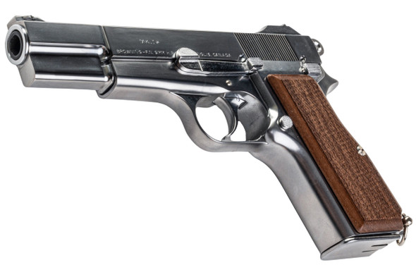 Marushin Browning Hi-Power Canadian Model Gun - Silver with Wood Grip