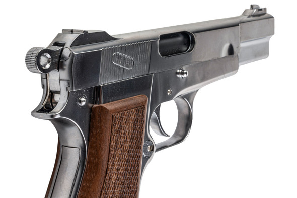 Marushin Browning Hi-Power Canadian Model Gun - Silver with Wood Grip