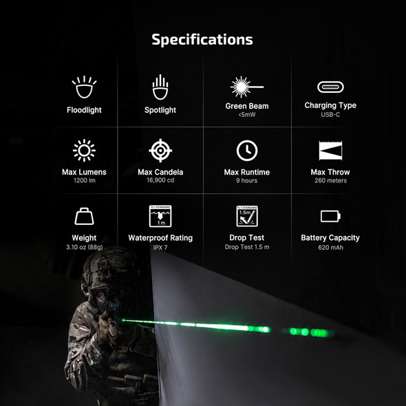 OLIGHT PL-X GL 3-in-1 Light & Laser Combo - Black