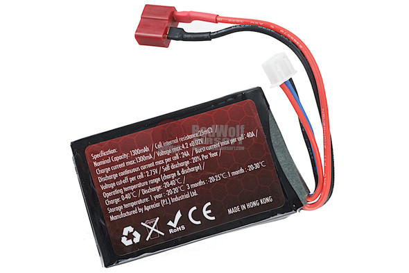RWA Airsoft Lipo Battery 7.4V 1300mAh (20C, PEQ) (Deans)