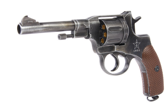 WinGun Airsoft Revolver CO2 721 Nagant M1895 (4 inch, Brown Grip, 6mm Version) - Weathered