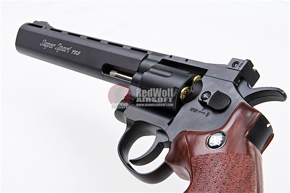 WinGun Airsoft Revolver CO2 703 (8 inch, Brown Grip, 6mm Version) - Black