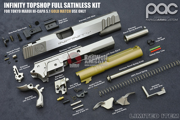 PAPAGO ARMS INFINITY TopShot Steel Slide Set Kit for Tokyo Marui Hi-Capa 5.1 Gold Match GBB Pistol