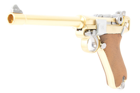 WE P08 Luger Green Gas Airsoft Pistol (6 inch, Gold)