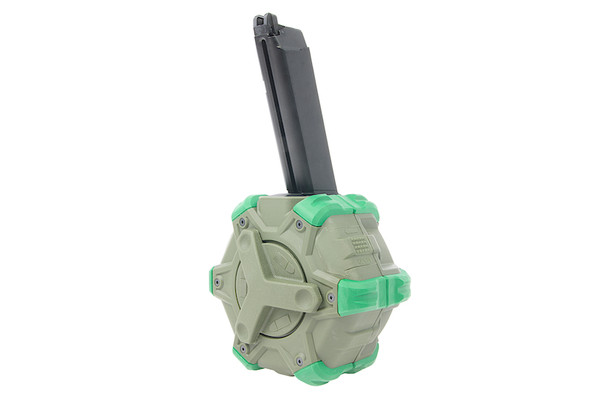 WE G17 Green Gas Magazine (350 rounds Drum Magazine, Compatible w/ AW/WE/Tokyo) - OD