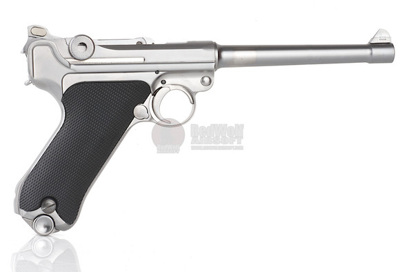 WE P08 Luger Green Gas Airsoft Pistol (6 inch, Silver)