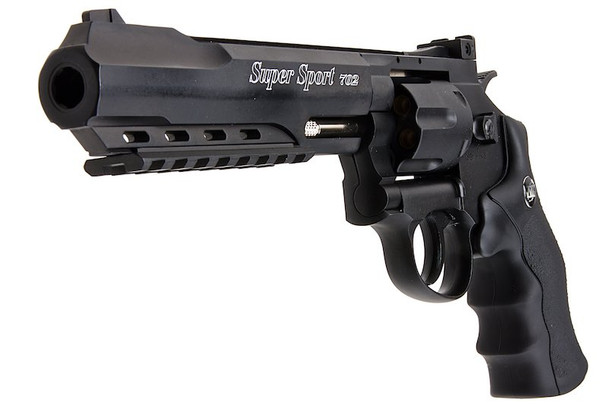 WinGun Airsoft Revolver CO2 702 (6 inch, Black Grip, 6mm Version) - Black