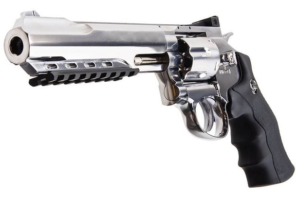 WinGun Airsoft Revolver CO2 702 (6 inch, Black Grip, 6mm Version) - Silver