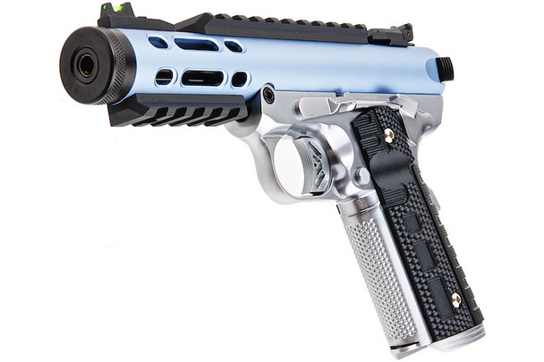 WE 1911 Galaxy Green Gas Airsoft Pistol - Blue Slide with Silver Frame