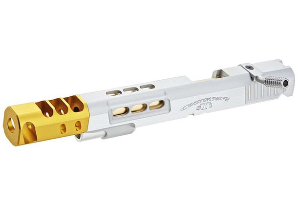 Airsoft Masterpiece Open Slide (S Style DVC) for Tokyo Marui Hi Capa - Silver Slide w/ Gold Comp (7inch)