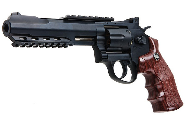 WinGun Airsoft Revolver CO2 702 (6 inch, Brown Grip, 6mm Version) - Black