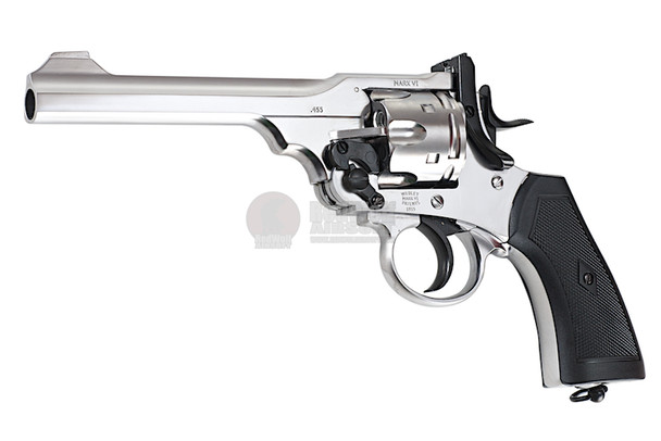 WinGun Webley MK VI Airsoft Revolver CO2 792 (Black Grip, 6mm Version) - Silver