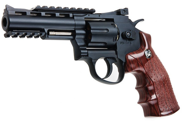 WinGun Airsoft Revolver CO2 701 (4 inch, Brown Grip, 6mm Version) - Black