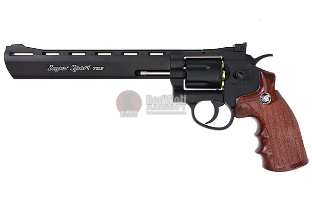 WinGun Airsoft Revolver CO2 703 (8 inch, Brown Grip, 6mm Version) - Black