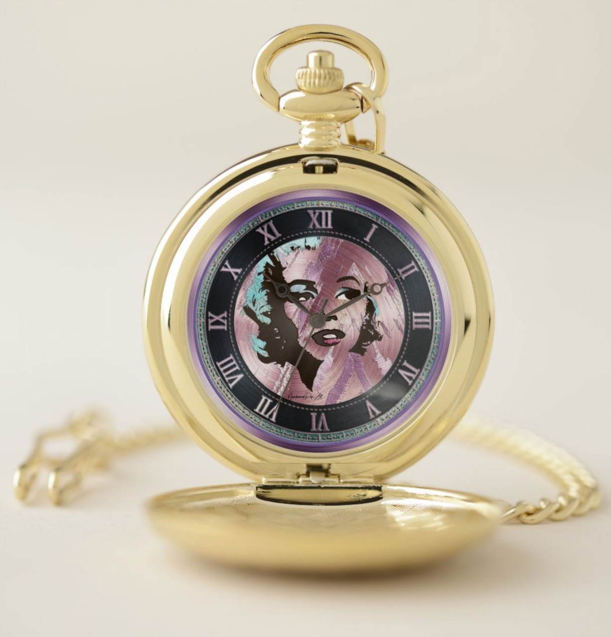 Monroe J'Adore Gold Pocket Watch Neoclassical Pop Art