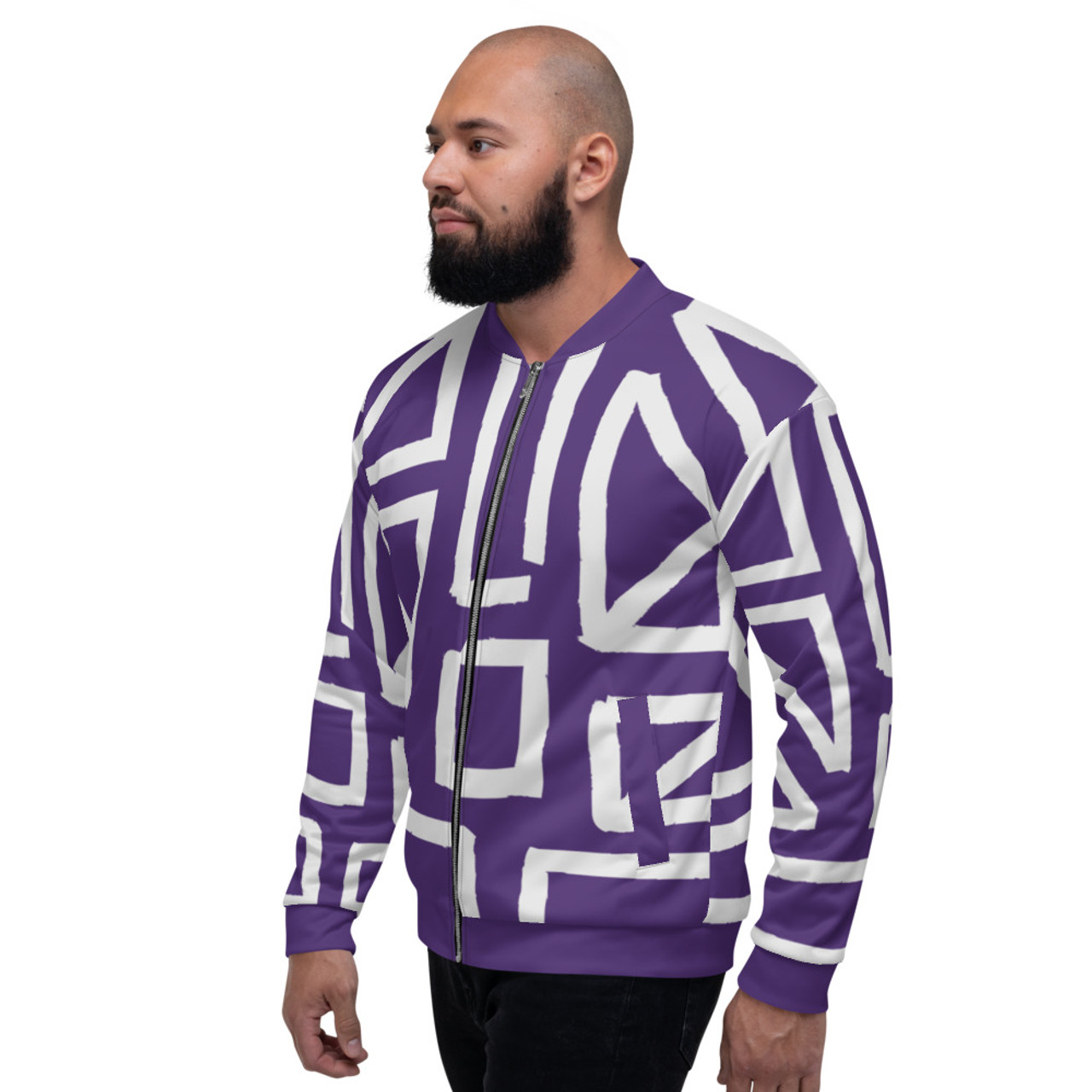 On Sale Purple & Light Grey Sacred Geometry Bomber Jacket