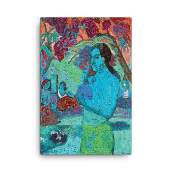 Blue Paul Gauguin woman-holding-fruit oil-on-canvas print