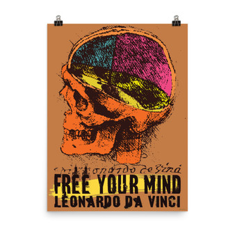 Da Vinci Orange Pop Art Skull Print on Paper