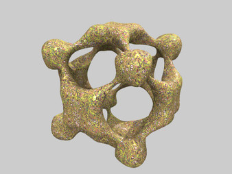 Yellow, green, and pink marbled porous lattice DNA Connection sculpture