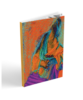 Caravaggio cyan figure on orange cover, yellow-spine undated planner