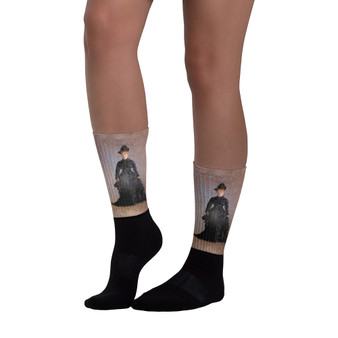 fashionable Eduard Manet Parisian woman in black dress fashionable  Art Socks by Neoclassical Pop Art online designer brand store