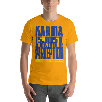 Spiritual blue yellow sunflower yellow Karma is just a matter of perception Short-Sleeve Unisex T-Shirt by Neoclassical pop art 