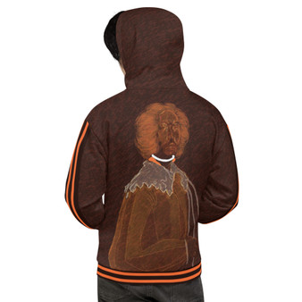 Velázquez brown orange Unisex Hoodie with da vinci vitruvian man logo at the front