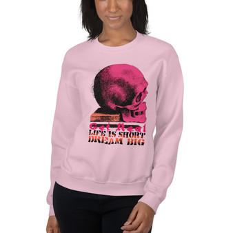 on sale Da Vinci  Dream Big Pink Skull Unisex Sweatshirt  by Neoclassical pop art online pop art brand 